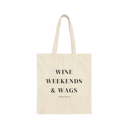 Cotton Canvas Wine Weekends & Wags Tote Bag